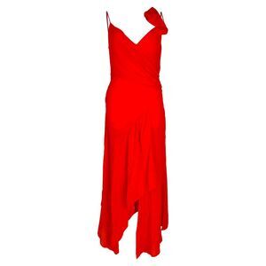 Diane Von Furstenberg Wrap-Accent Asymmetric Midi Dress in Red Viscose